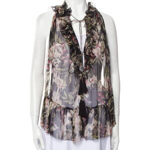 Zimmermann Black Floral Ruffle Blouse